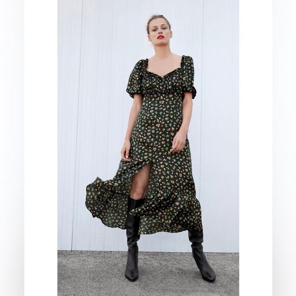 ZARA SATIN EFFECT FLORAL PRINT DRESS - Picture 1 of 4